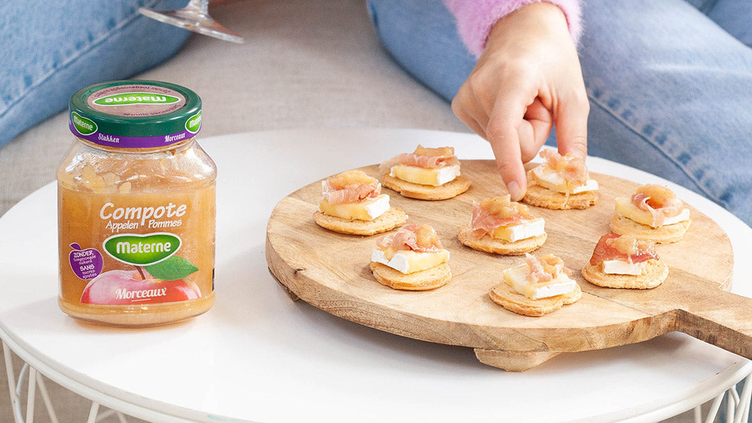 Toasts à la compote de pomme, au brie et jambon d'Ardenne