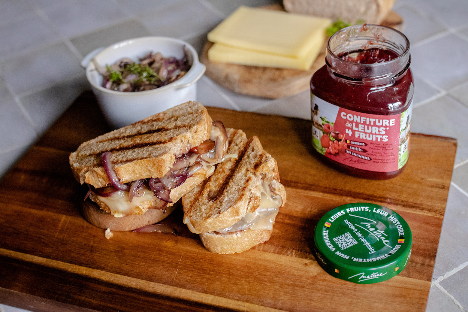 Croque-monsieur gouda, champignons et confiture 4 fruits