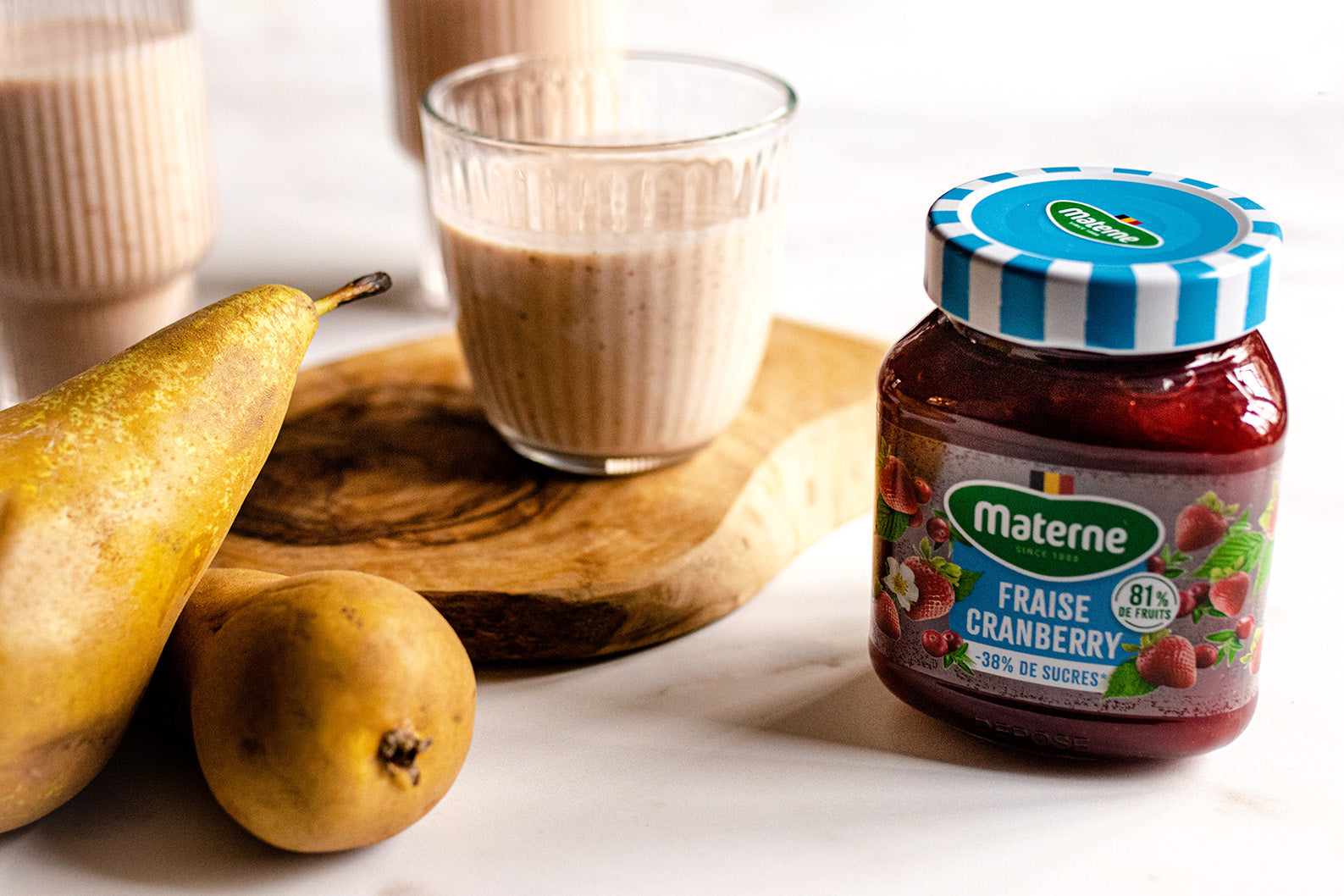 Smoothie amandes, poire et confiture allégée Fraise - Cranberry