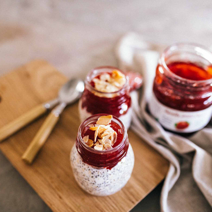 Pudding chia, lait d’amande & confiture de fraises Récolte