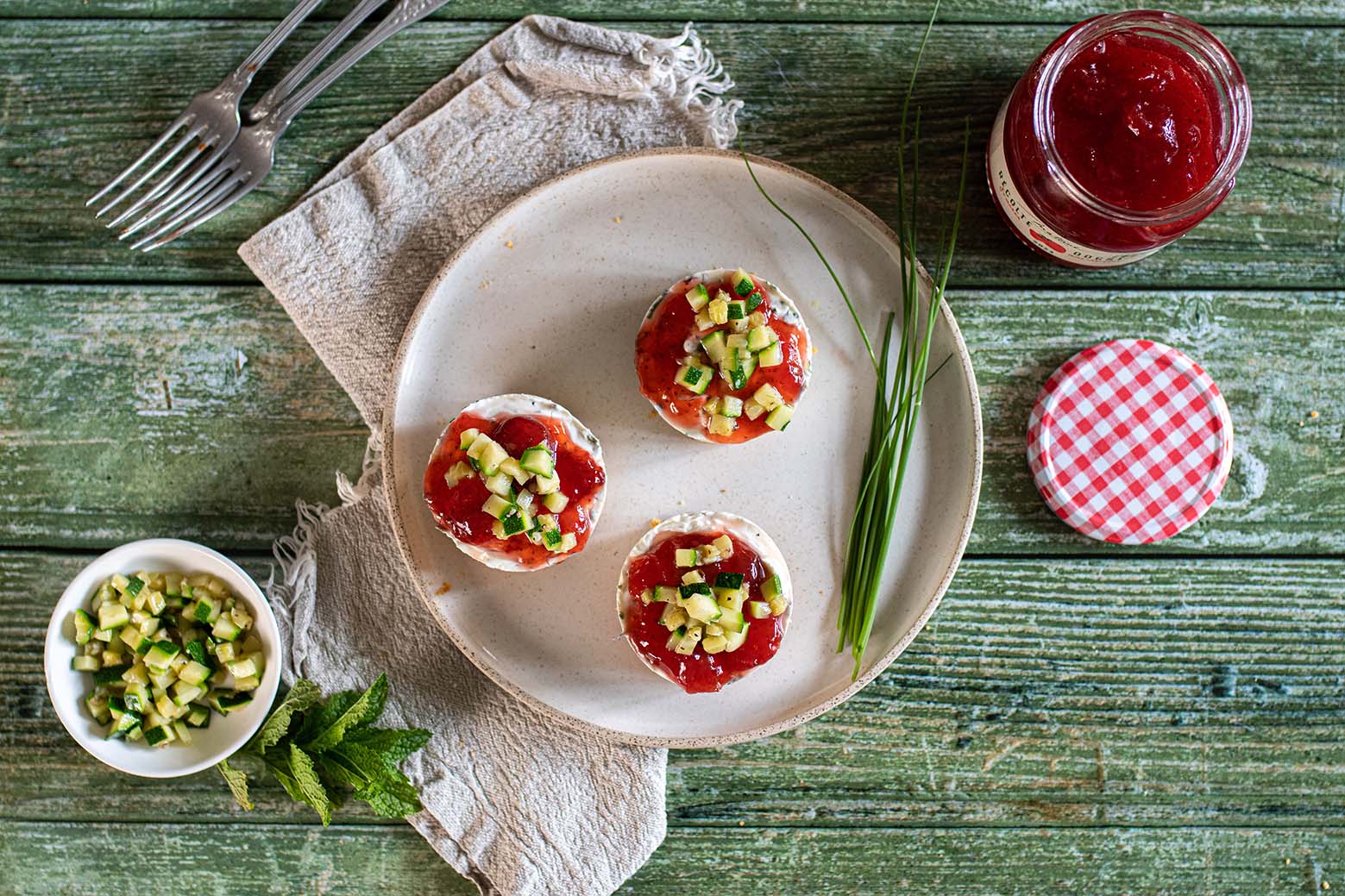 Cheesecakes salés à la courgette et à la confiture Récolte fraises