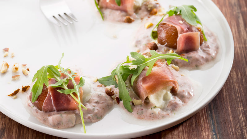 Prunes, jambon de Parme et mozzarella