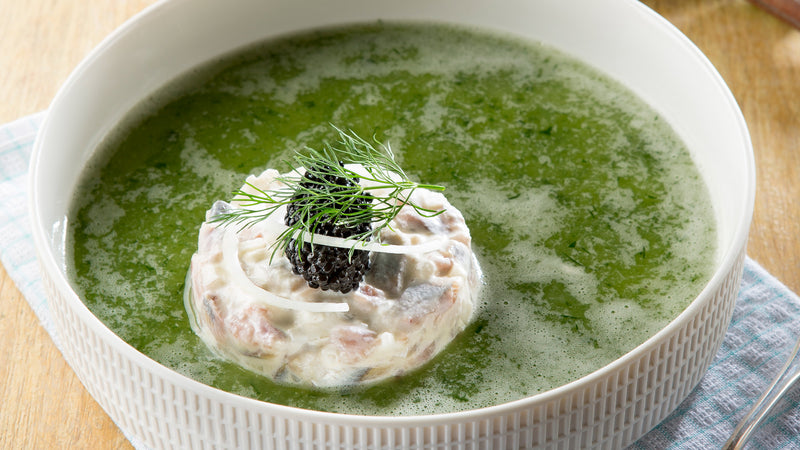 Soupe pomme-concombre aux sprats fumés