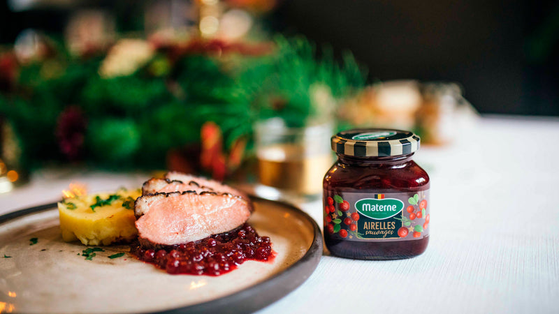 Magret de canard au four, compote d’airelles Materne et purée de pommes de terre