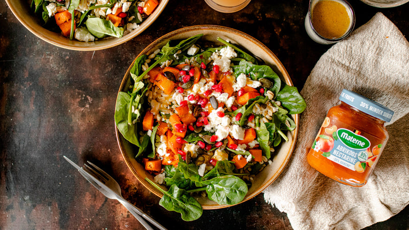 Salade hivernale à la vinaigrette sucrée à la confiture allégée abricot-nectarine
