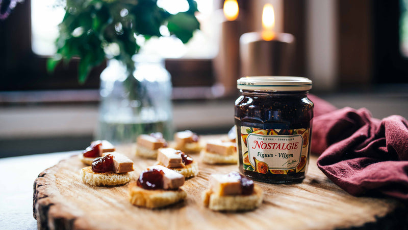 Foie ou faux Gras sur brioche toastée à la confiture Nostalgie figue