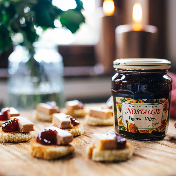 Foie ou faux Gras sur brioche toastée à la confiture Nostalgie figue