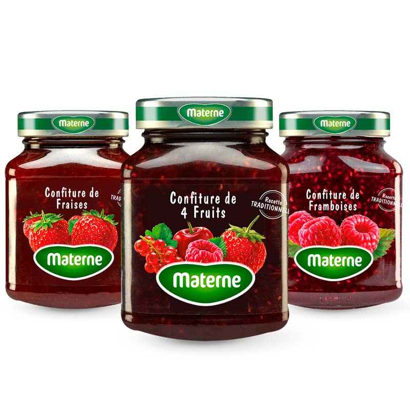 PACK FRUITS ROUGES <br> 1 Confiture 4 Fruits <br>1 Confiture Fraises <br>1 Confiture Framboises <br> 3x450G