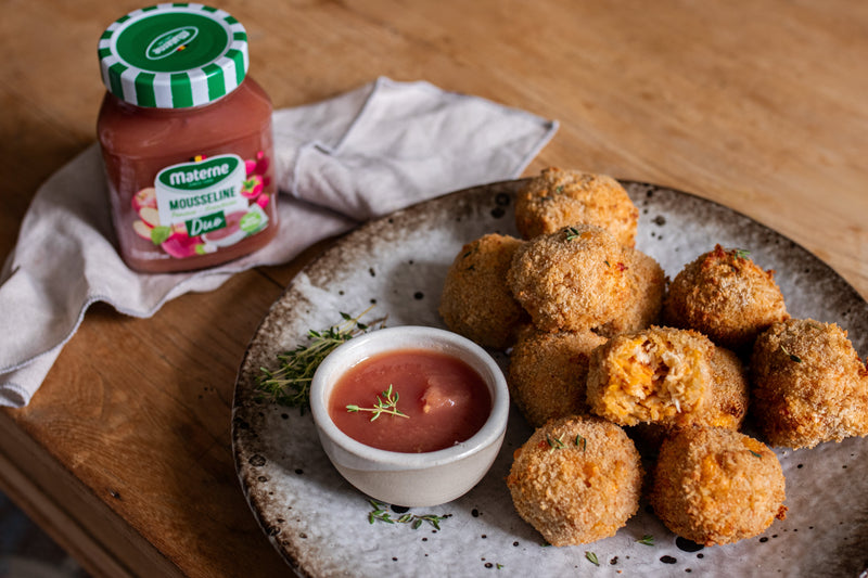 Croquettes croustillantes de poulet & dip de compote Duo Pomme Framboise Materne