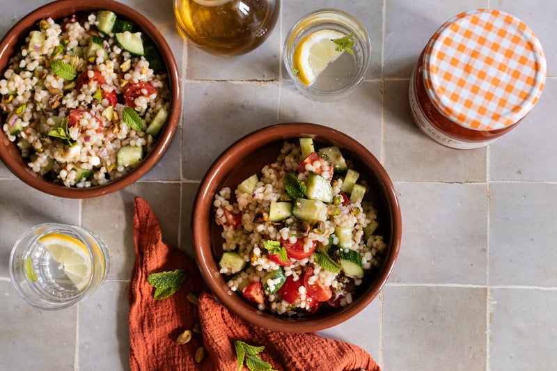 Salade de couscous perlé, feta & abricot
