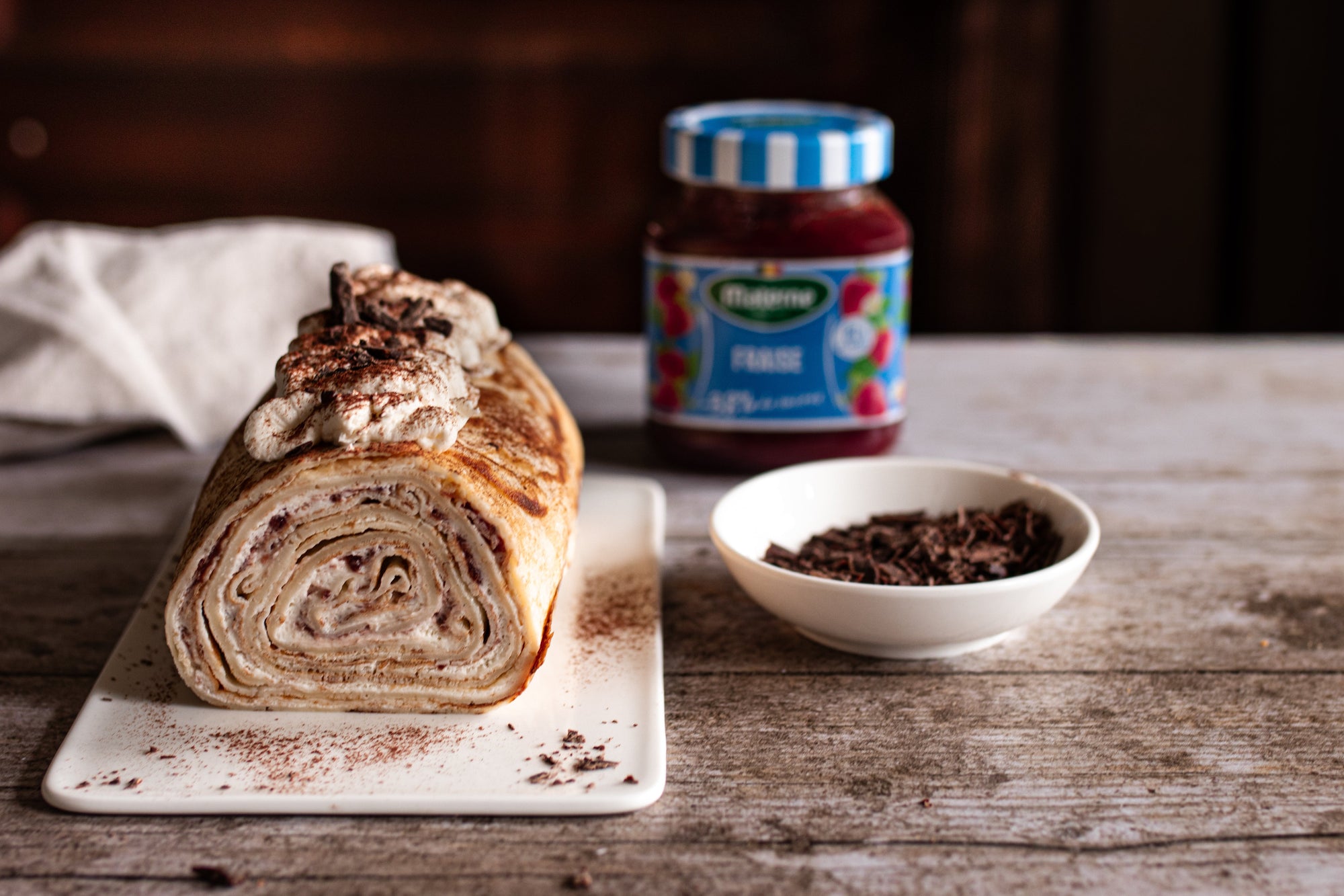 Roulade de crêpes façon gâteau à la confiture de fraises allégée Materne