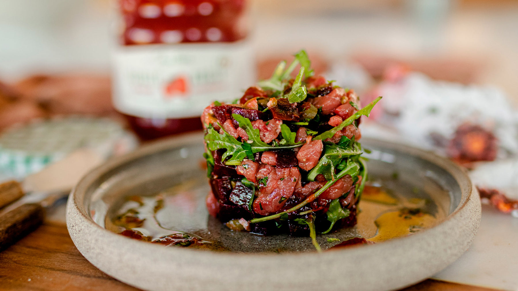 Tartare de betterave et bœuf à la confiture de fraise Récolte