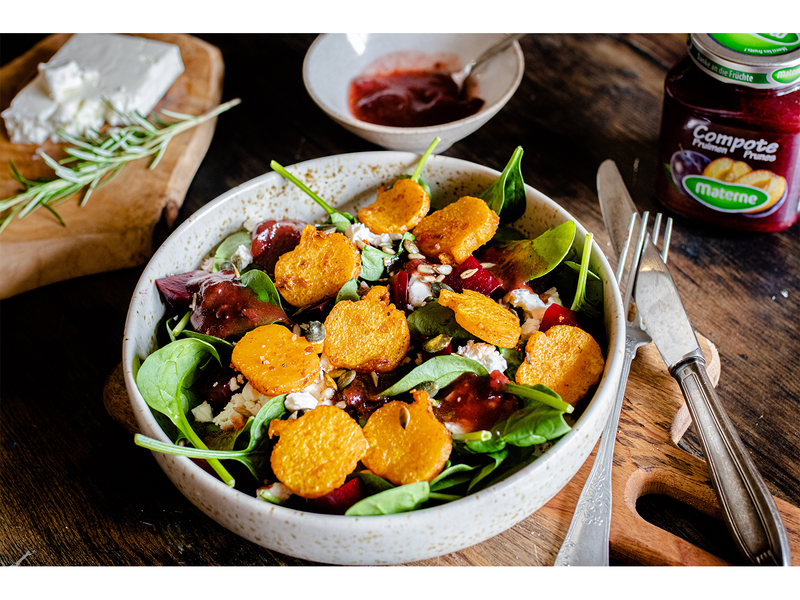 Salade d’Halloween, vinaigrette à la compote de prunes