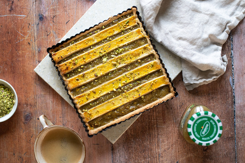 Tarte à la compote de rhubarbe Materne et pistaches