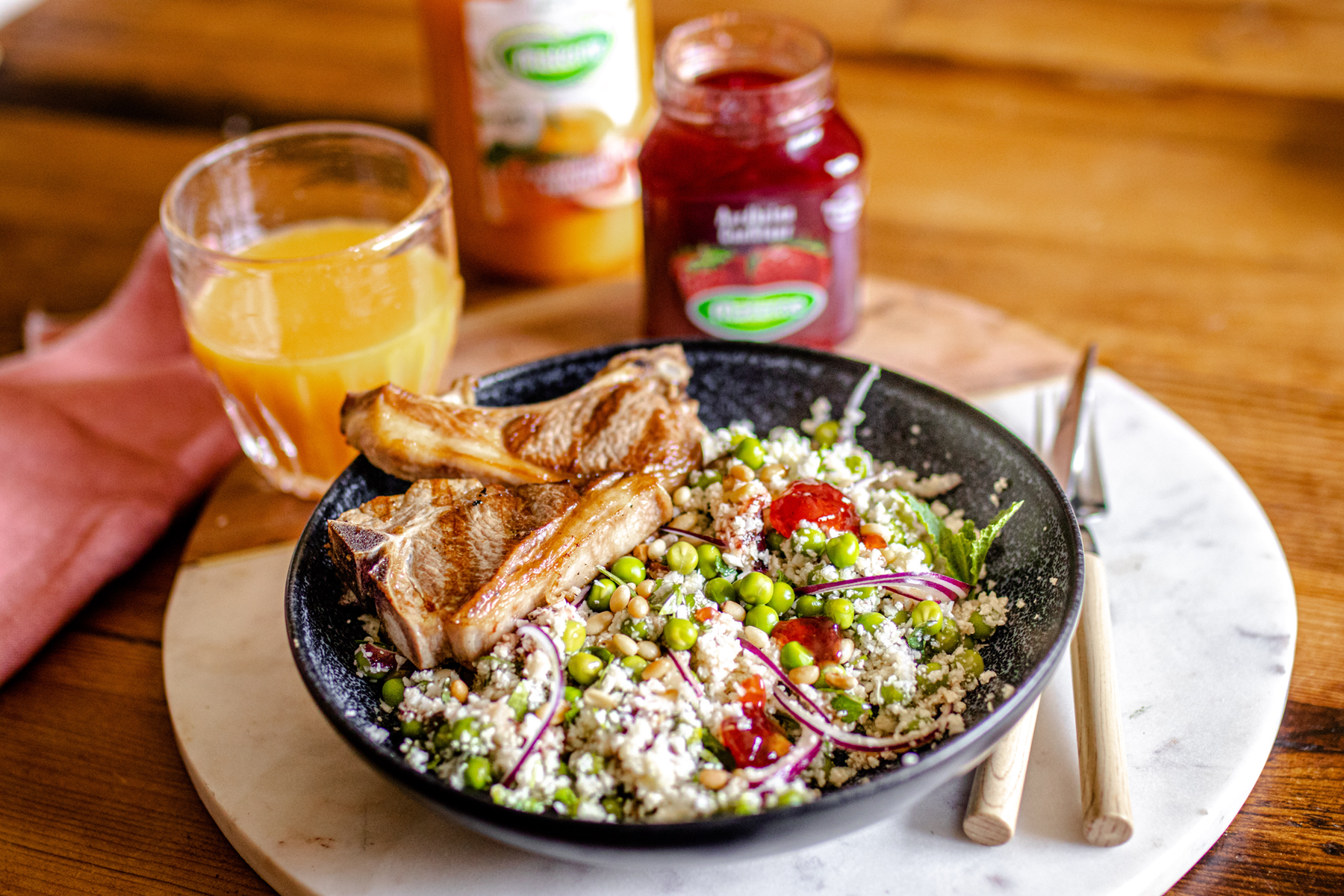 Chou-fleur en taboulé́, vinaigrette à la confiture de fraises