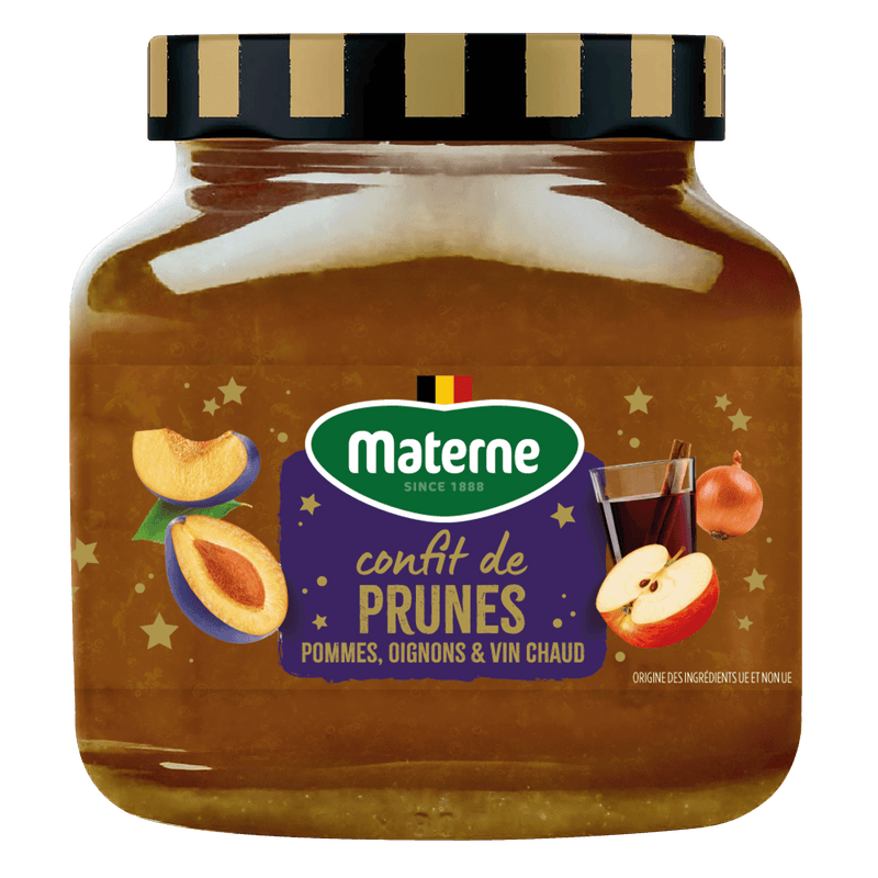 Confit de prunes, pommes, oignons et vin rouge épicé